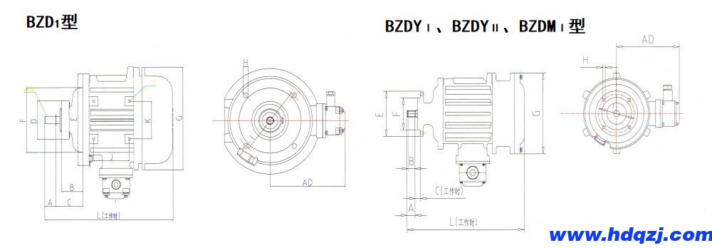 BZDⅠ、BZDYⅠ、BZDYⅡ、BZDMⅠ隔爆型錐形轉子三相異步電動機外形尺寸圖.jpg
