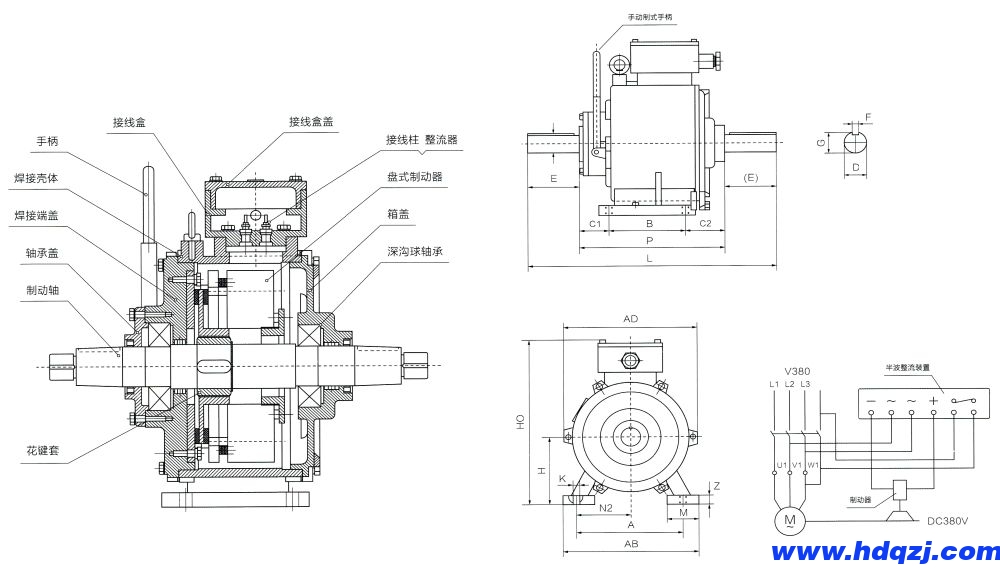 廠用BZES隔爆封閉式制動器外形尺寸圖 廠用BZES隔爆封閉式制動器外形尺寸圖